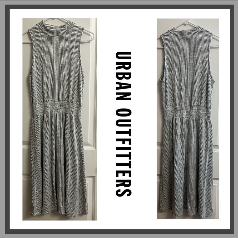 Urban Outfitters Caution To The Wind Grey/White Striped Mock Neck Dress Size M
